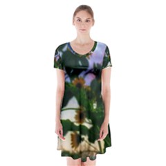 Sunflowers And Wild Weeds Short Sleeve V-neck Flare Dress by okhismakingart