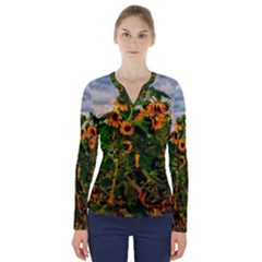 Sunflowers V-neck Long Sleeve Top by okhismakingart