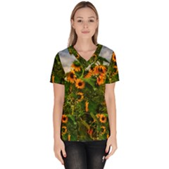 Sunflowers Women s V-neck Scrub Top by okhismakingart