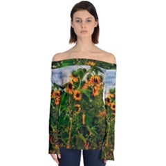 Sunflowers Off Shoulder Long Sleeve Top by okhismakingart