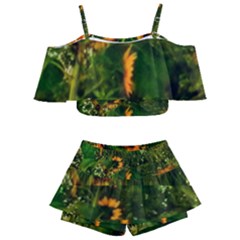 Sunflowers Kids  Off Shoulder Skirt Bikini