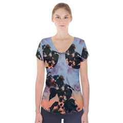 Sunflower Sunset Short Sleeve Front Detail Top