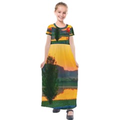 Lake Sunrise Kids  Short Sleeve Maxi Dress by okhismakingart