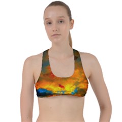 Tie-dye Sky Criss Cross Racerback Sports Bra by okhismakingart