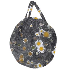 Black And White With Daisies Giant Round Zipper Tote by okhismakingart