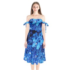 Blue Daisies Shoulder Tie Bardot Midi Dress by okhismakingart