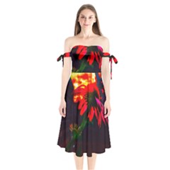 Neon Cone Flower Shoulder Tie Bardot Midi Dress by okhismakingart