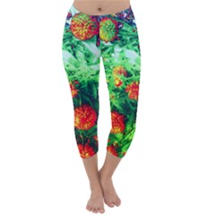 Intense Flowers Capri Winter Leggings  by okhismakingart