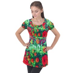 Intense Flowers Puff Sleeve Tunic Top by okhismakingart