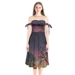 Darkness Falling Shoulder Tie Bardot Midi Dress by okhismakingart