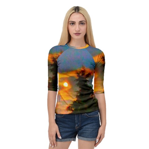 Sunrise And Fir Tree Quarter Sleeve Raglan Tee by okhismakingart