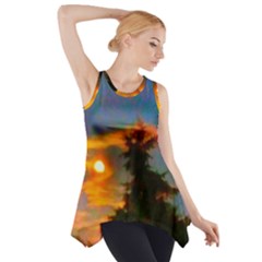 Sunrise And Fir Tree Side Drop Tank Tunic by okhismakingart