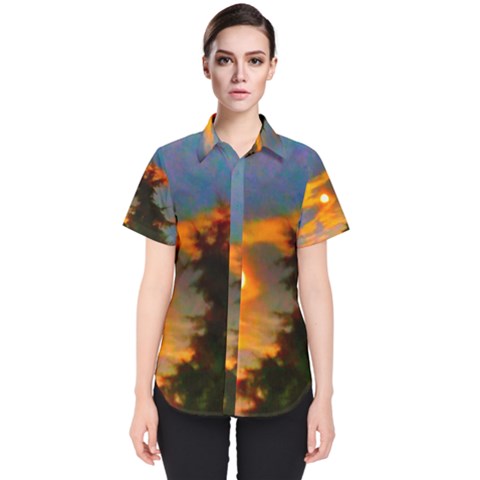 Sunrise And Fir Tree Women s Short Sleeve Shirt by okhismakingart