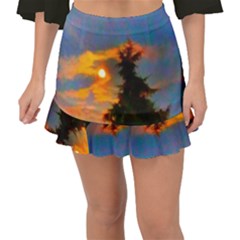 Sunrise and Fir Tree Fishtail Mini Chiffon Skirt