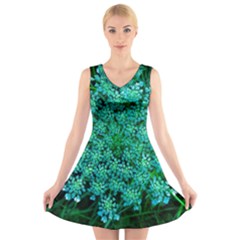 Turquoise Queen Anne s Lace V-neck Sleeveless Dress by okhismakingart