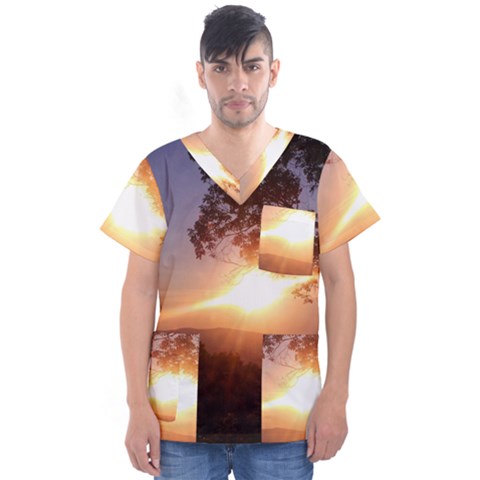 Mountain Sunset Men s V-neck Scrub Top by okhismakingart