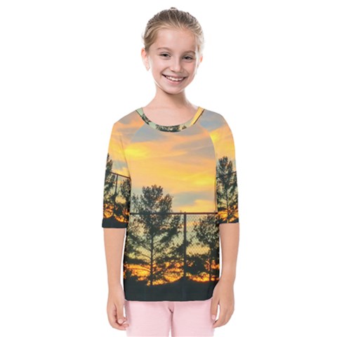 Fence Line Trees Kids  Quarter Sleeve Raglan Tee by okhismakingart