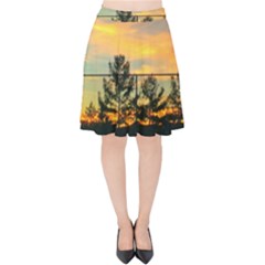 Fence Line Trees Velvet High Waist Skirt by okhismakingart