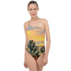 Fence Line Trees Classic One Shoulder Swimsuit