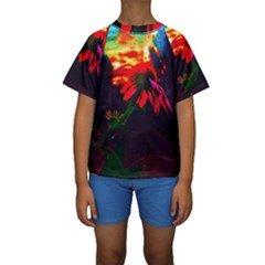Neon Cone Flower Kids  Short Sleeve Swimwear by okhismakingart