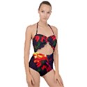 Neon Cone Flower Scallop Top Cut Out Swimsuit View1