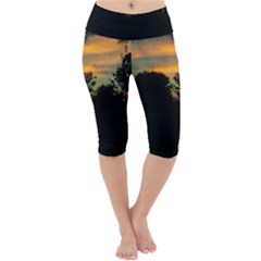 Pale Orange Sunset Lightweight Velour Cropped Yoga Leggings by okhismakingart