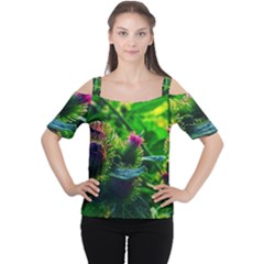 Bur Flowers Cutout Shoulder Tee