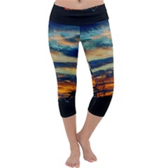 Blue Sunset Capri Yoga Leggings by okhismakingart