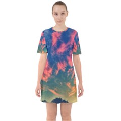 Brushstroke Skies Sixties Short Sleeve Mini Dress by okhismakingart