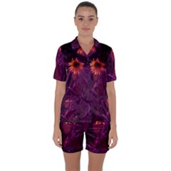 Purple Sunflower Satin Short Sleeve Pyjamas Set by okhismakingart