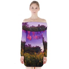 Purple Afternoon Long Sleeve Off Shoulder Dress by okhismakingart