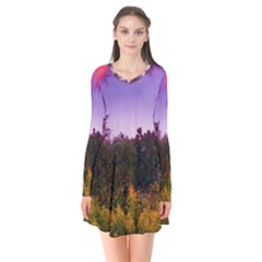 Purple Afternoon Long Sleeve V-neck Flare Dress by okhismakingart