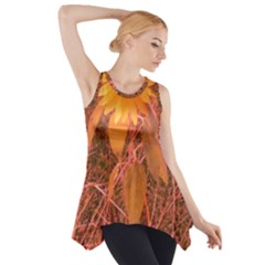 Red Tinted Sunflower Side Drop Tank Tunic by okhismakingart