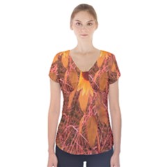 Red Tinted Sunflower Short Sleeve Front Detail Top by okhismakingart