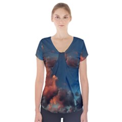 Favorite Clouds Short Sleeve Front Detail Top by okhismakingart