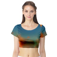 Orange And Blue Sky Short Sleeve Crop Top by okhismakingart