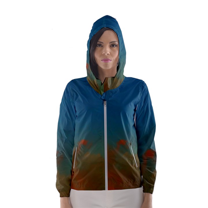 Orange and Blue Sky Women s Hooded Windbreaker