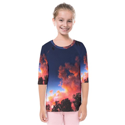 Deep Blue Sunset Kids  Quarter Sleeve Raglan Tee by okhismakingart