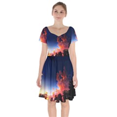 Deep Blue Sunset Short Sleeve Bardot Dress by okhismakingart