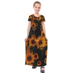 Yellow Flowers Kids  Short Sleeve Maxi Dress by okhismakingart