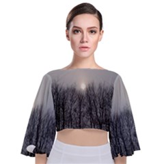 Foggy Forest Tie Back Butterfly Sleeve Chiffon Top by okhismakingart
