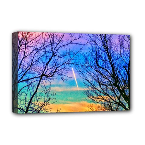 Pastel Plane Take-off Deluxe Canvas 18  X 12  (stretched) by okhismakingart