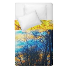 Yellow And Blue Forest Duvet Cover Double Side (single Size)
