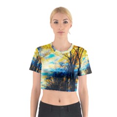 Yellow And Blue Forest Cotton Crop Top by okhismakingart