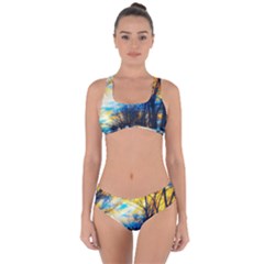 Yellow And Blue Forest Criss Cross Bikini Set by okhismakingart