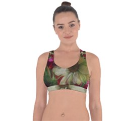 Grainy Green Flowers Cross String Back Sports Bra