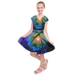 Rainbow Moon And Locust Tree Kids  Short Sleeve Dress by okhismakingart