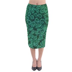 Green Queen Anne s Lace (Up Close) Velvet Midi Pencil Skirt