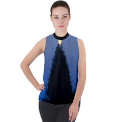 Tree And Moon Mock Neck Chiffon Sleeveless Top by okhismakingart