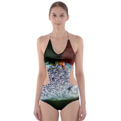 Rainbow Water Droplet Cut-out One Piece Swimsuit by okhismakingart